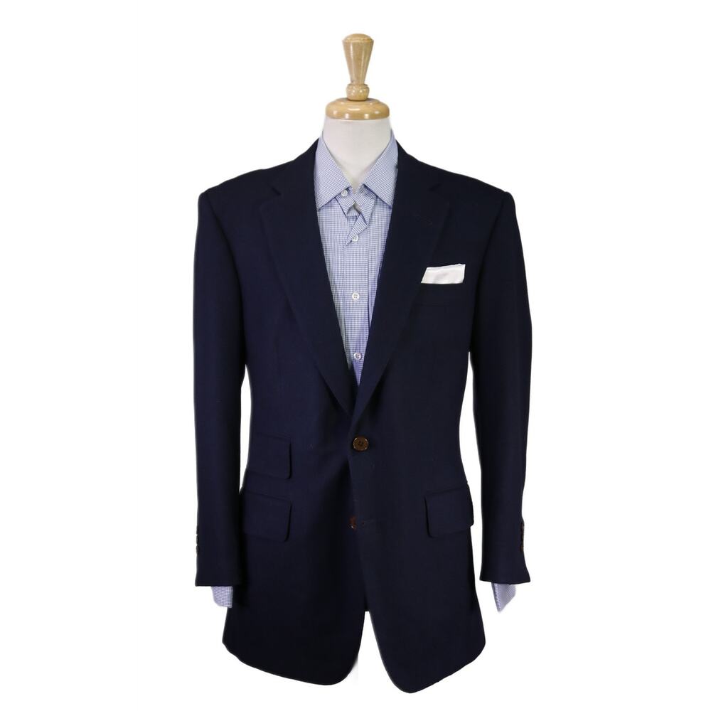 Full Bespoke Hand Tailored Navy Blue Cashmere Flannel 2-Btn Blazer Sportcoat 40R